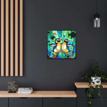 Penguins Gallery Canvas Wraps, Square Frame