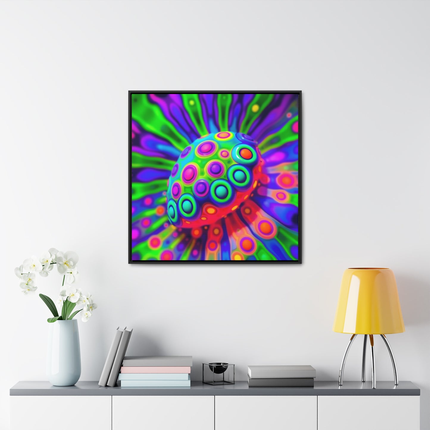 UFO Slug Canvas Wrap Wall Art - AI-Generated Square Frame Print, Walnut and Black Options