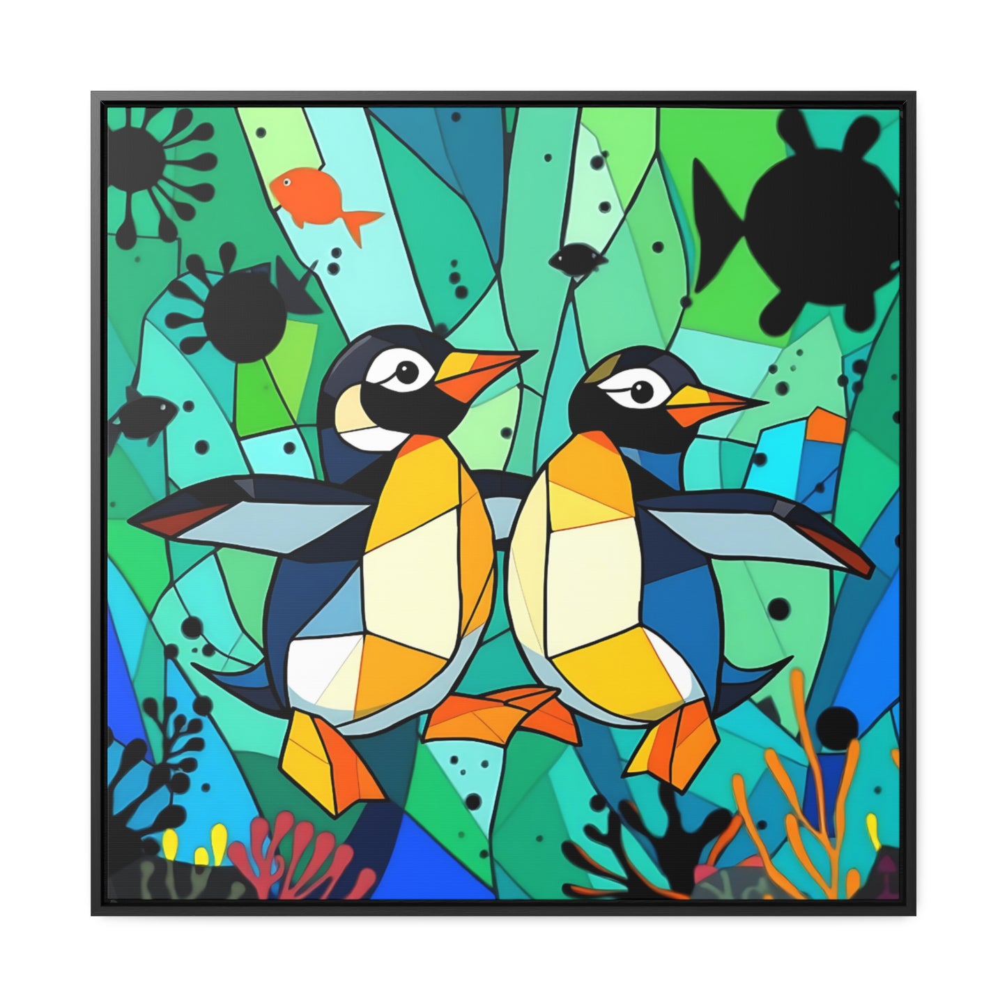 Penguins Gallery Canvas Wraps, Square Frame