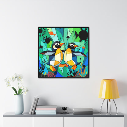 Penguins Gallery Canvas Wraps, Square Frame