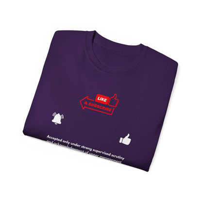 Funny Unisex Tee - "Like and subscribe" Dark theme