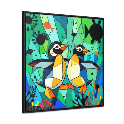 Penguins Gallery Canvas Wraps, Square Frame