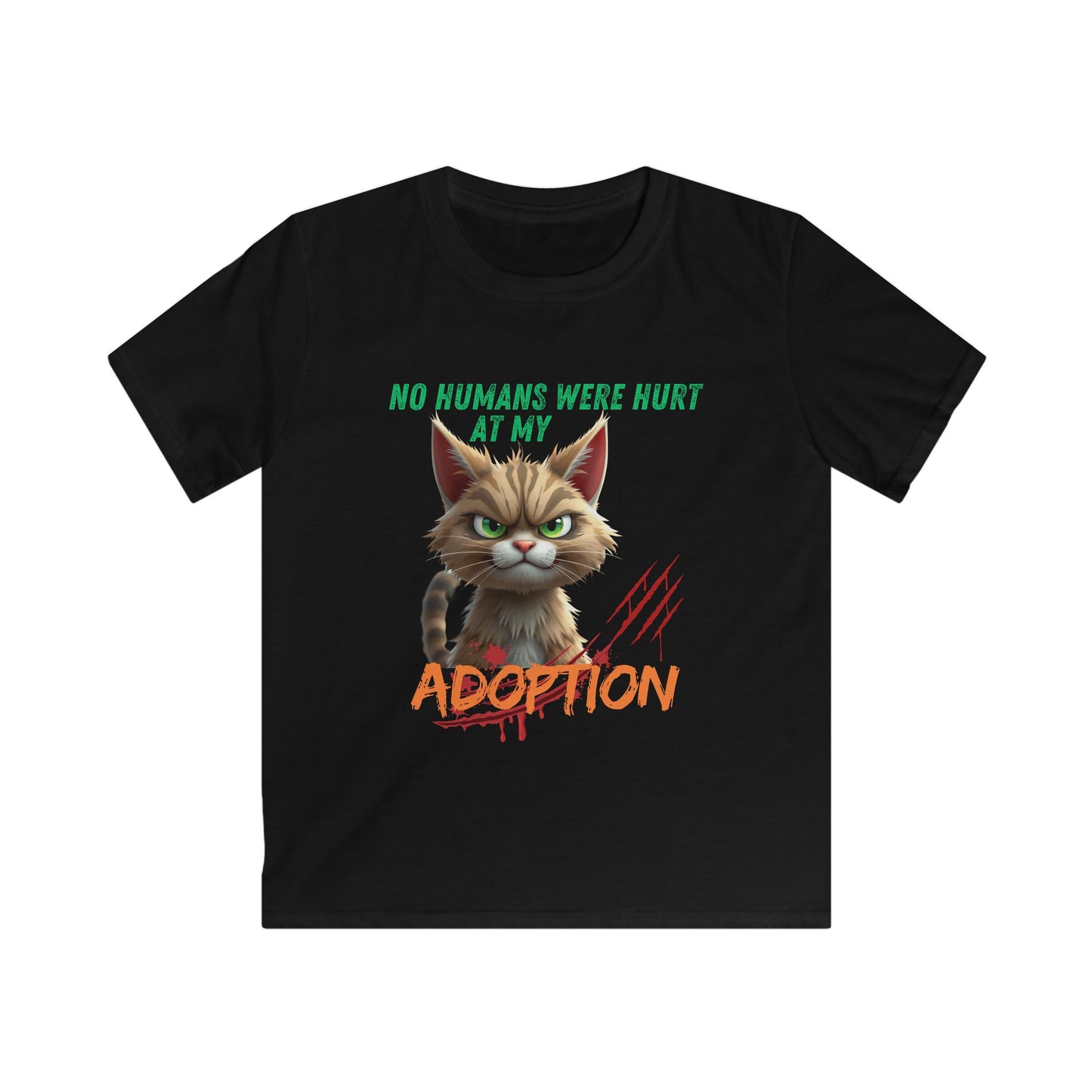 Funny cat adoption Kids Softstyle Tee