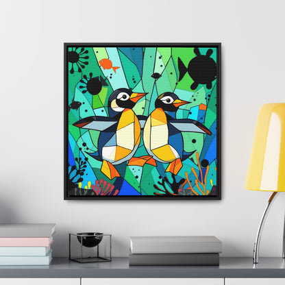 Penguins Gallery Canvas Wraps, Square Frame