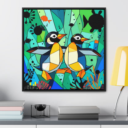 Penguins Gallery Canvas Wraps, Square Frame