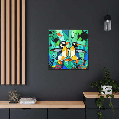 Penguins Gallery Canvas Wraps, Square Frame